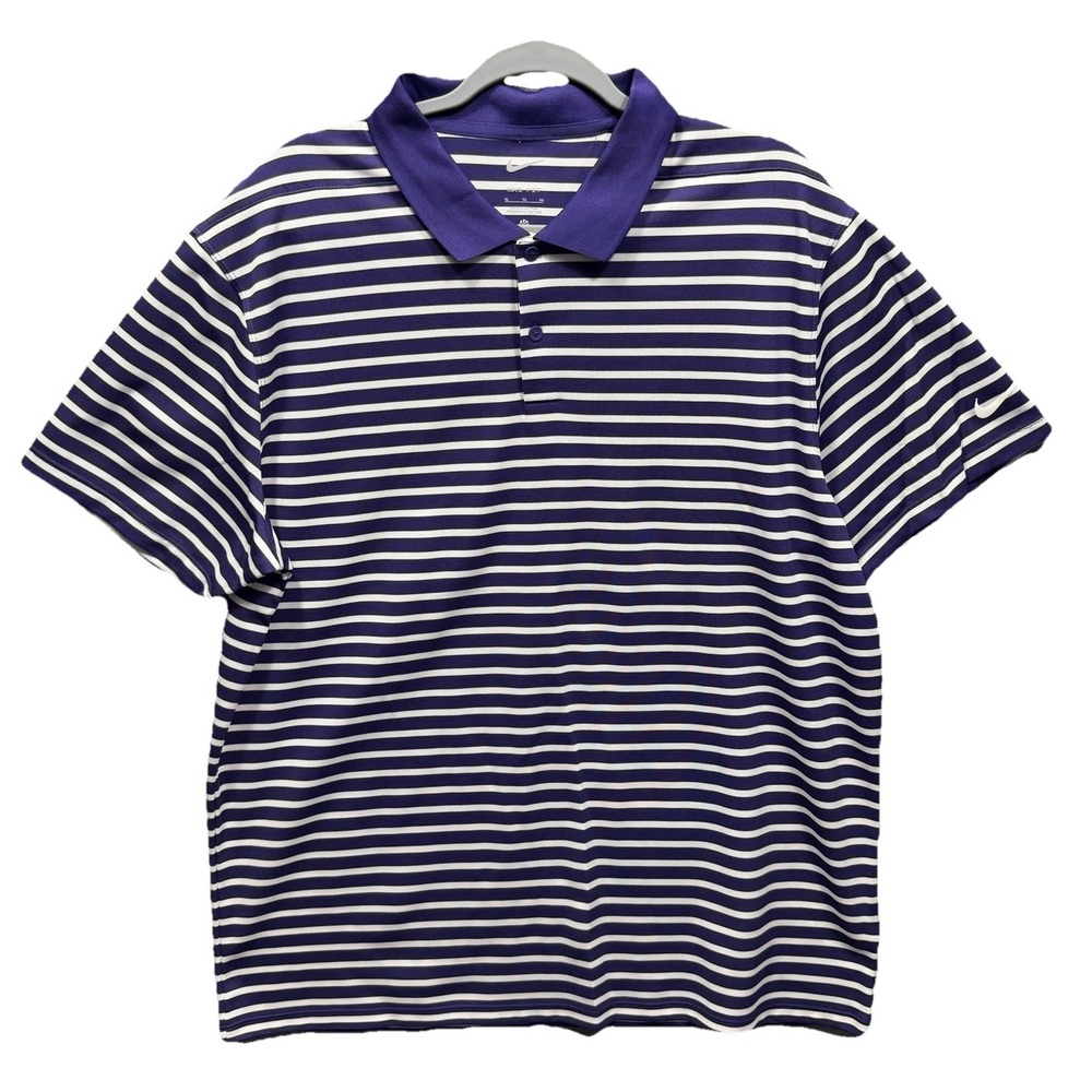 Nike Victory Golf Polo Shirt Striped Men's XL Purple White Short Sleeve New New